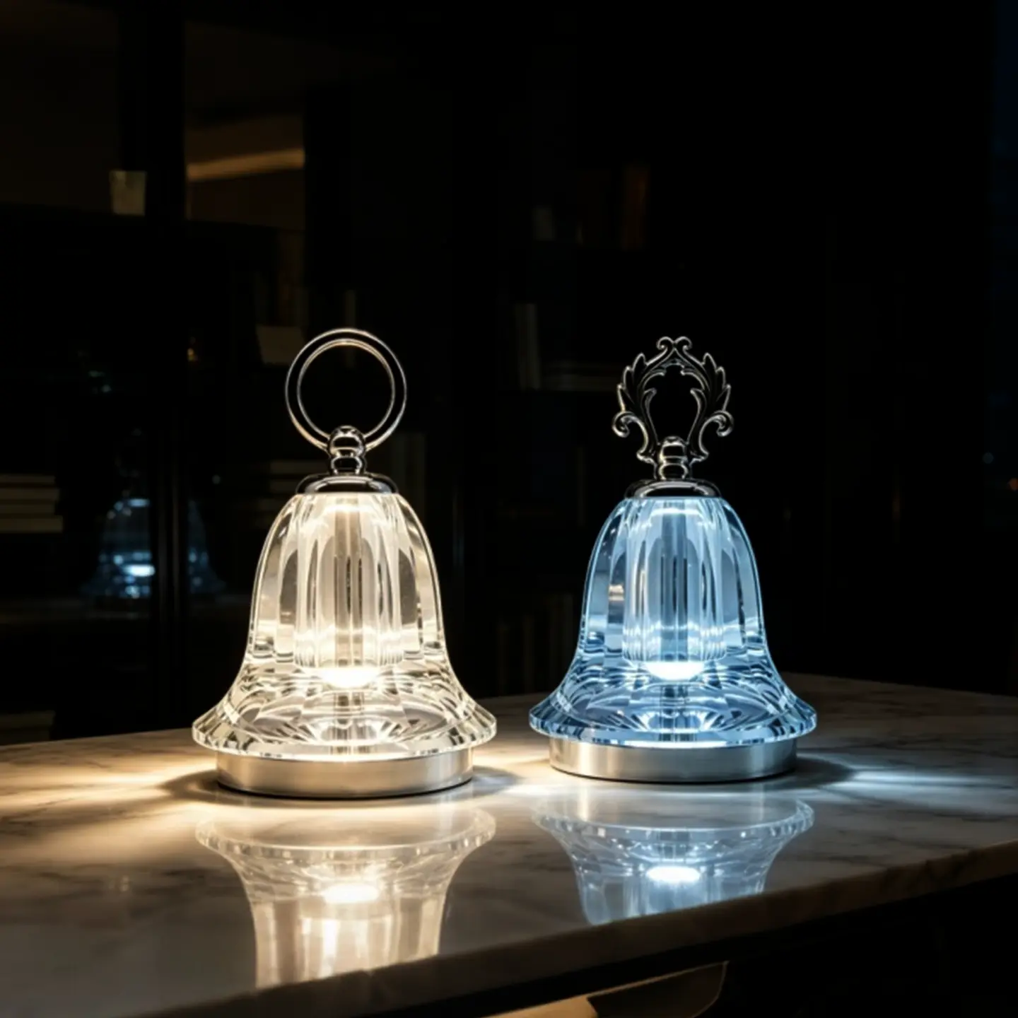 Silver-ring Glass Bell Handle Lamp